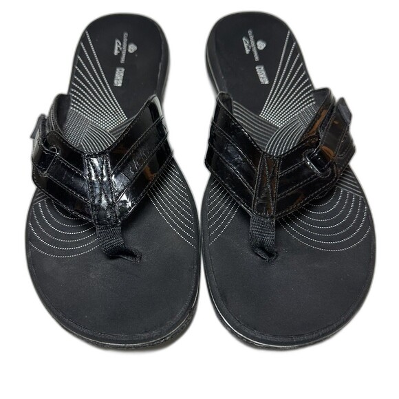 Clarks Cloudsteppers Cushion‎ Patent Black Breeze Flip Flop Sandals Women's 9 - Picture 4 of 8